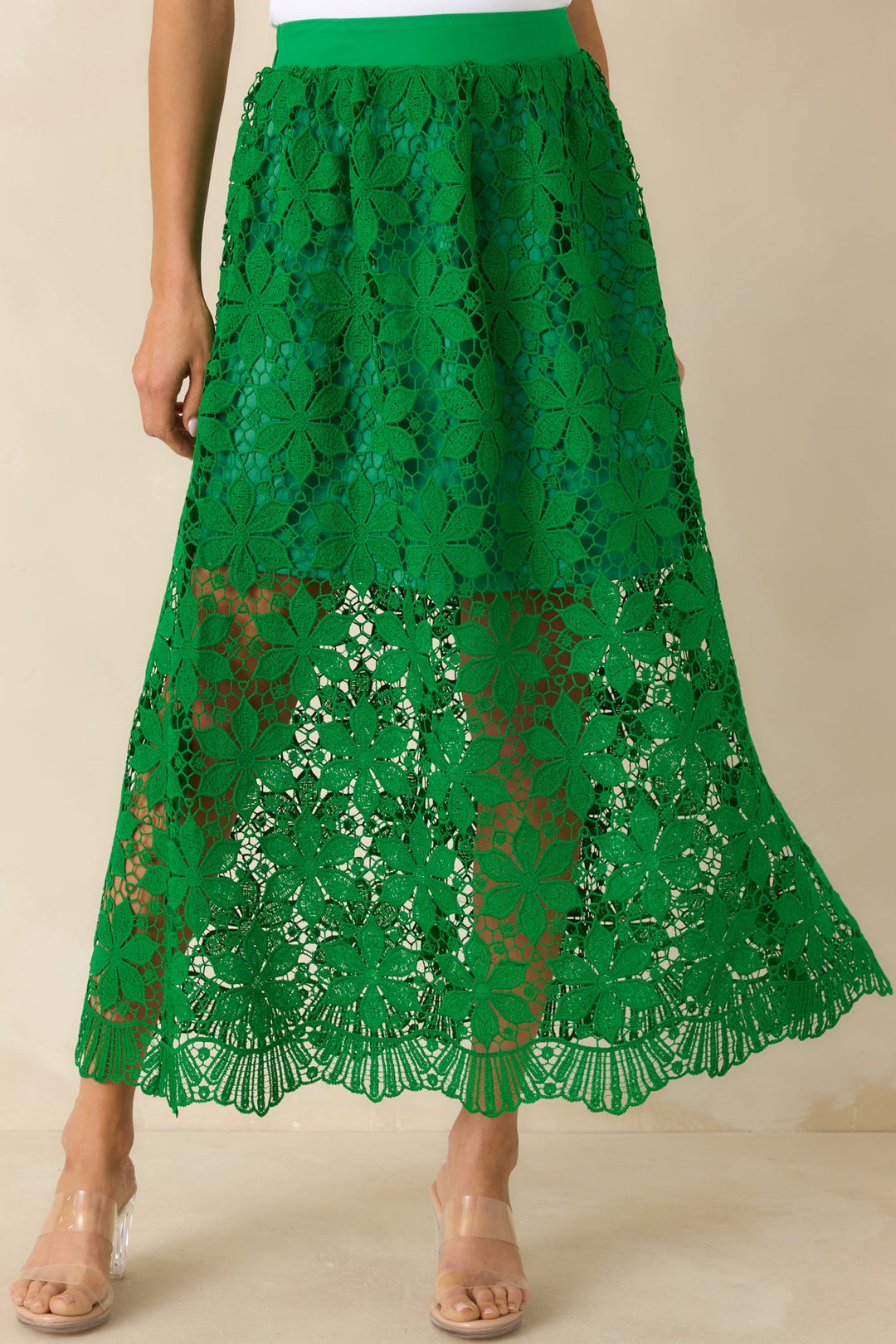 All the Attention Green Floral Lace Maxi Skirt