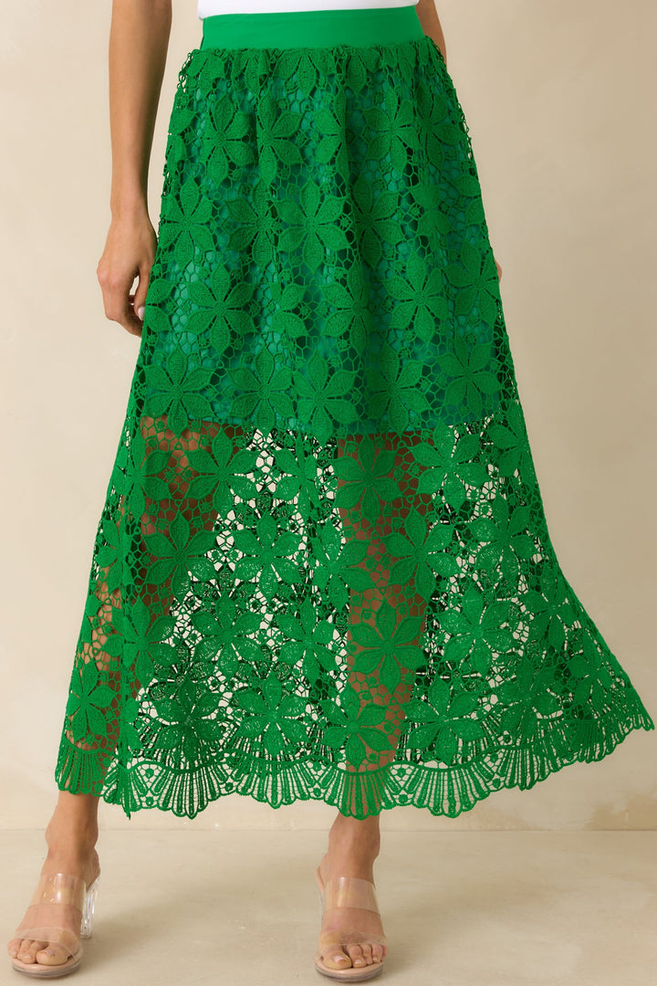 All the Attention Green Floral Lace Maxi Skirt