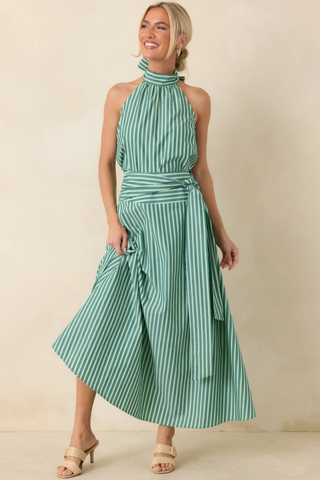 FRNCH Carmine Green Stripe Cotton Maxi Skirt
