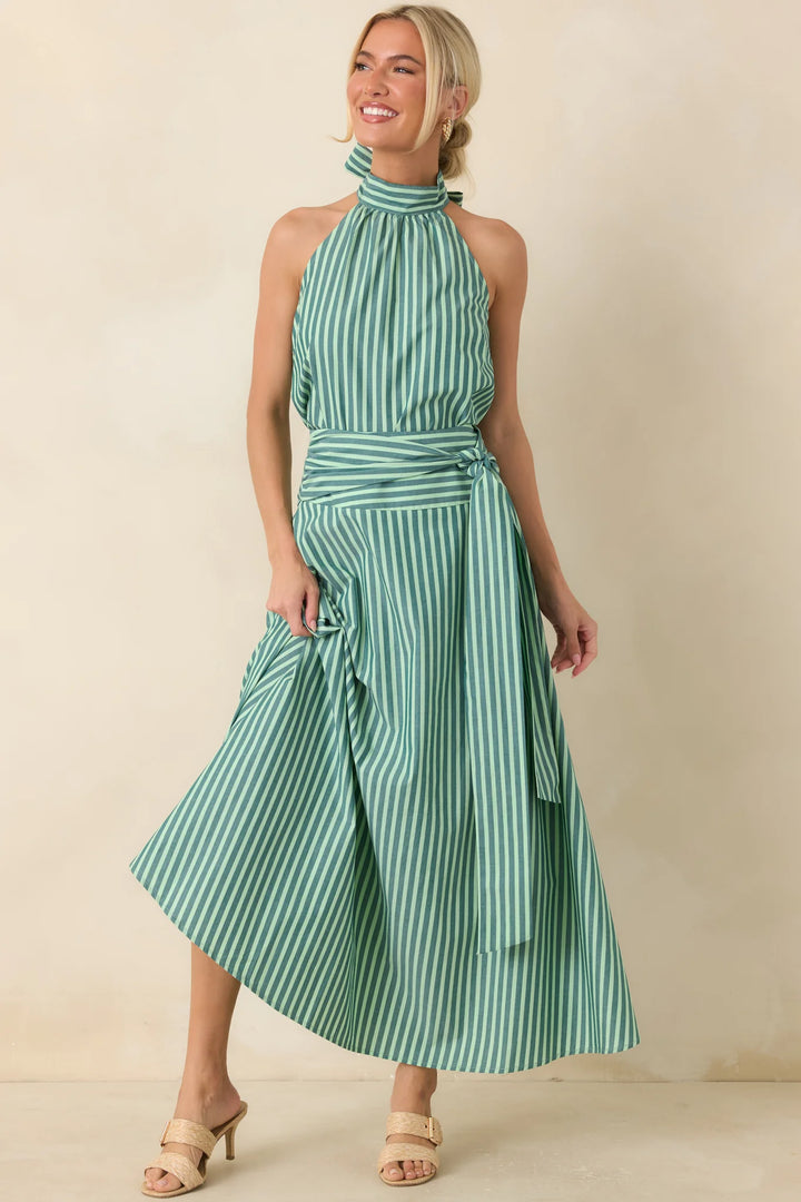 FRNCH Carmine Green Stripe Cotton Maxi Skirt