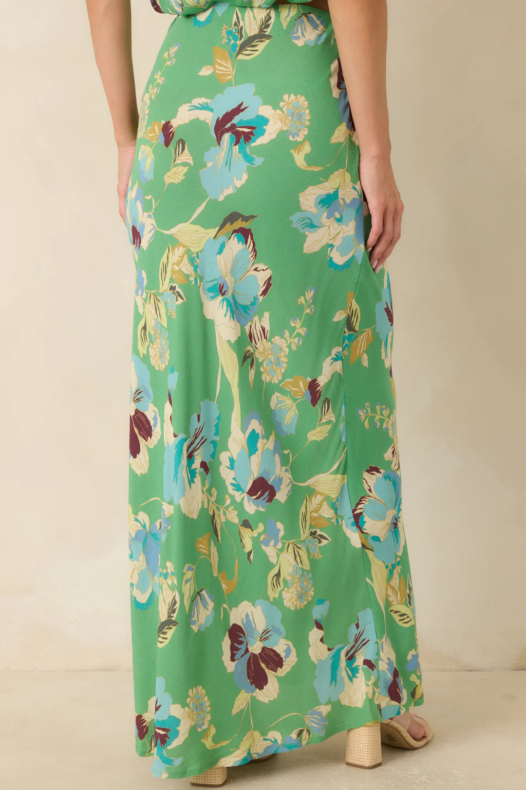 MINKPINK Cyprus Green Floral Bias Maxi Skirt