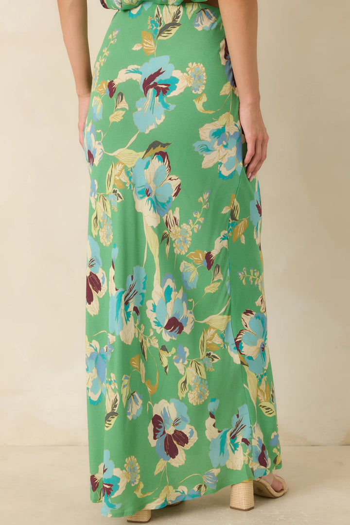 MINKPINK Cyprus Green Floral Bias Maxi Skirt