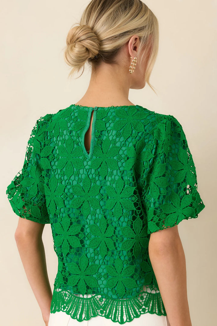 All the Attention Green Floral Lace Short Sleeve Top