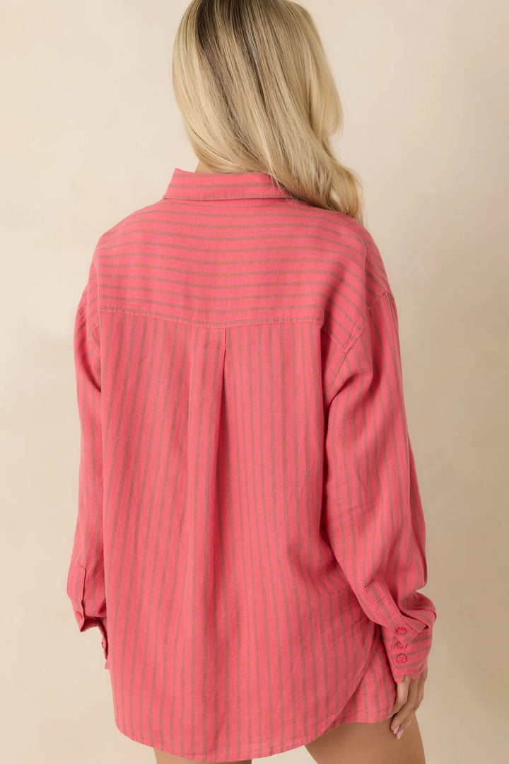 Z Supply The Perfect Coral Pink Stripe Button Up Top