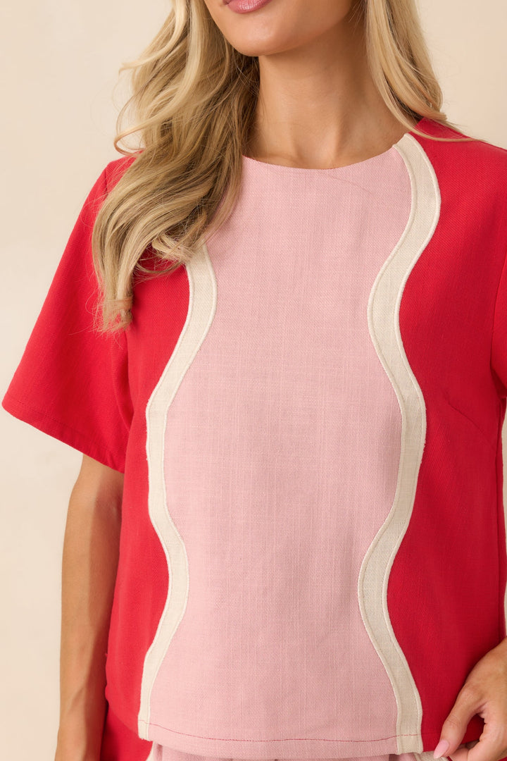Playfully Yours Red & Blush Cotton Contrast Top