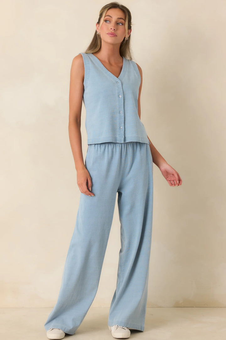 Casual Company Light Denim Blue Cotton Wide Leg Pants
