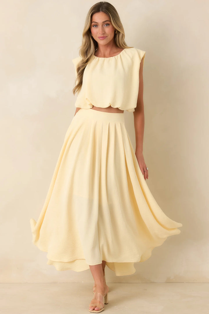 Ebb and Flow Light Yellow Blouson Crop Top