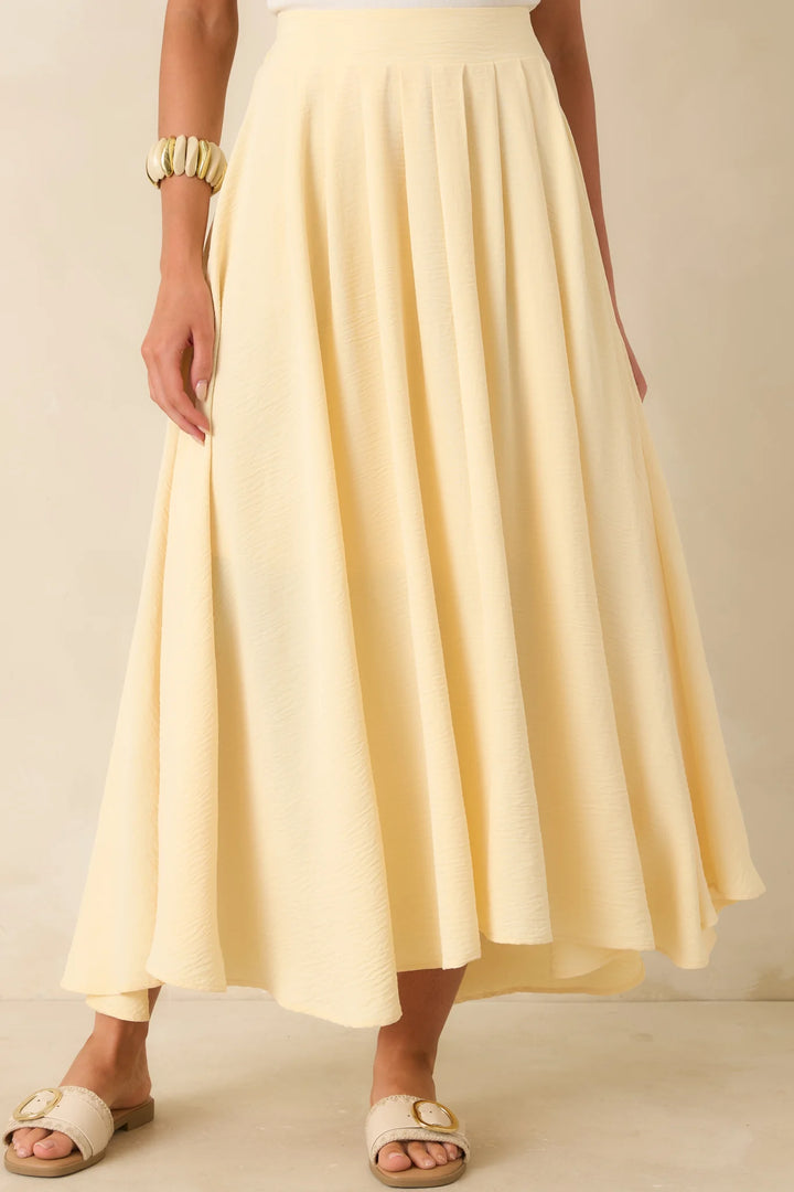 Ebb and Flow Light Yellow Curved Hem Maxi Skirt