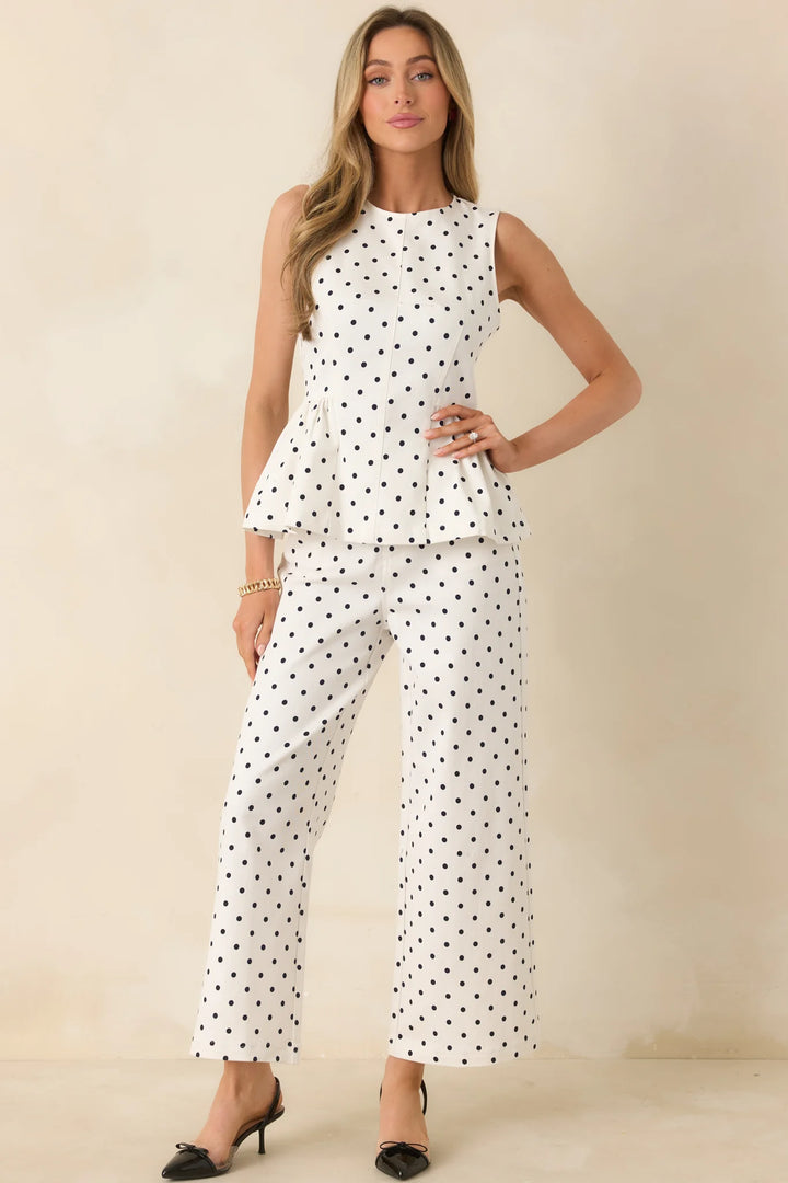 Pretty Little Thing Ivory Cotton Polka Dot Peplum Top
