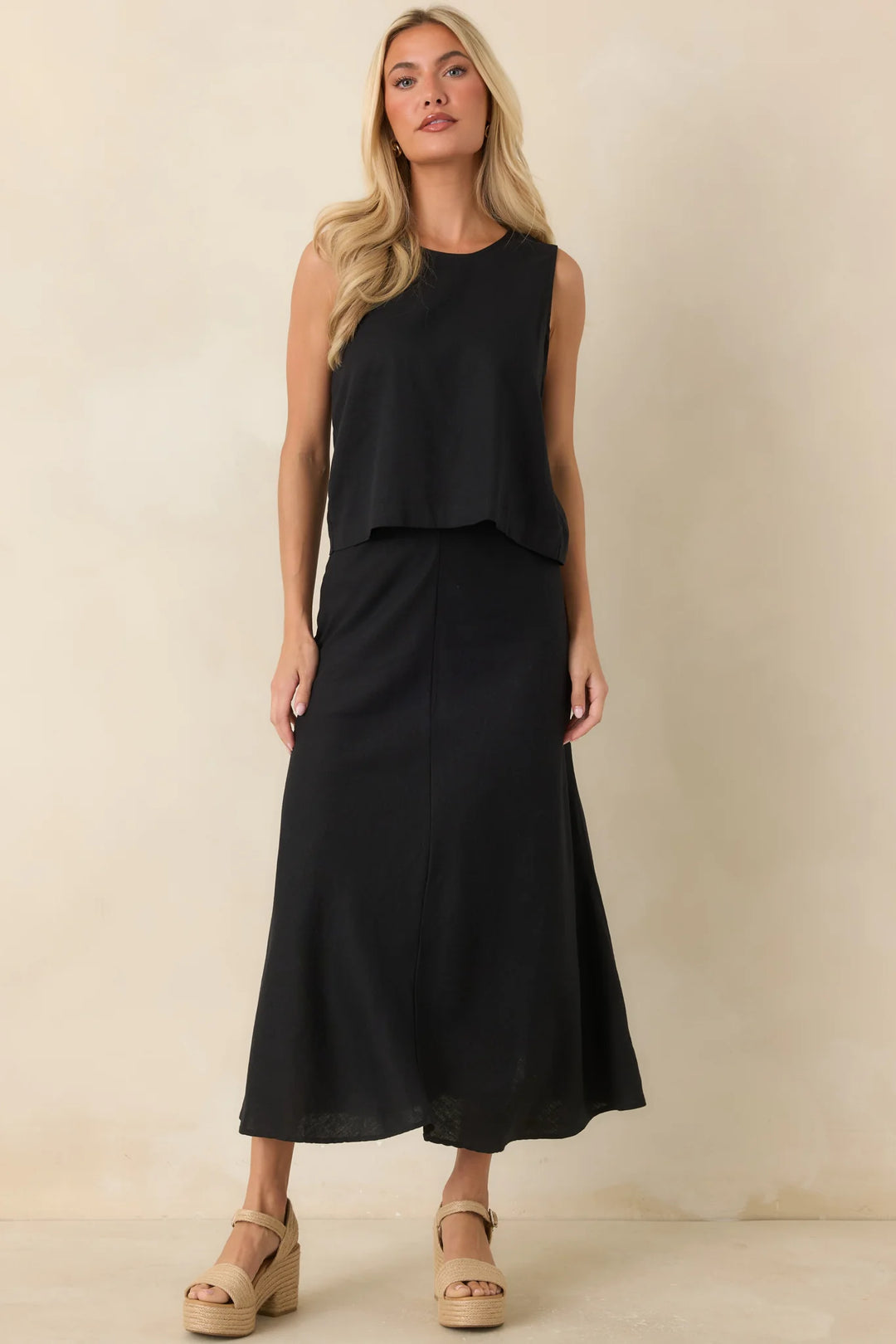 Z Supply Meryl Black Linen Blend Midi Skirt