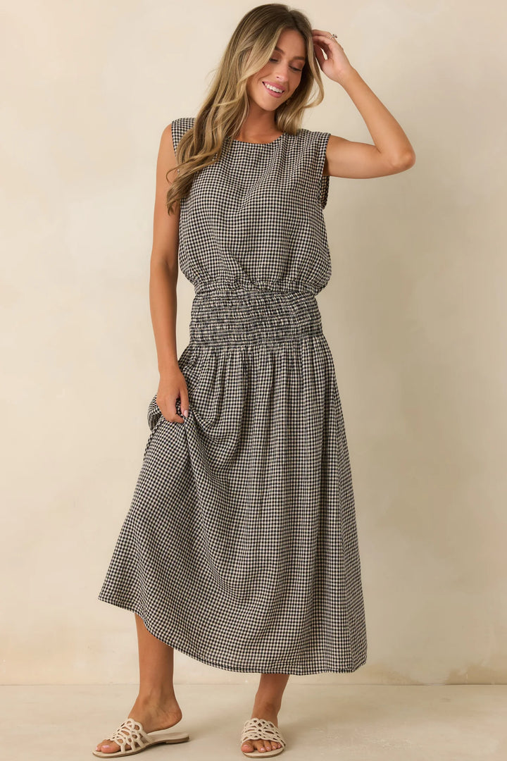 Z Supply Merit Black Gingham Linen Blend Cropped Top
