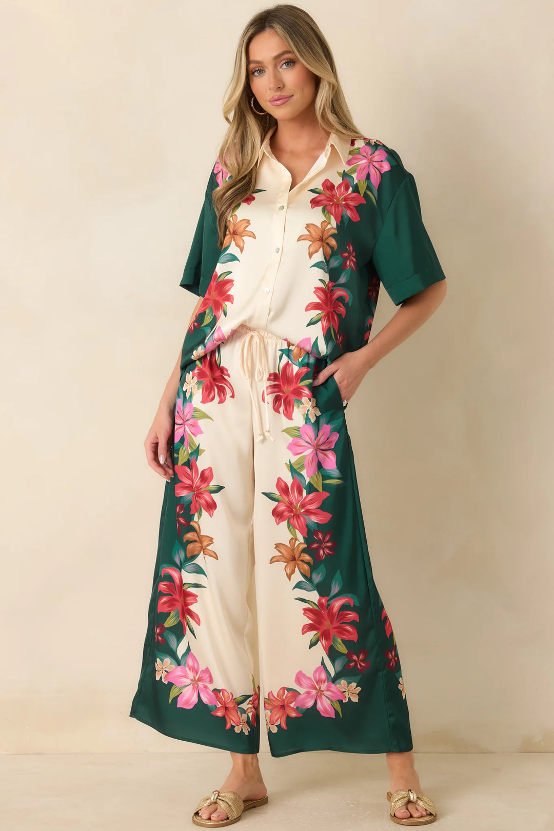 Z Supply Lani Kiwi Teal Multi Floral Wide Leg Pants