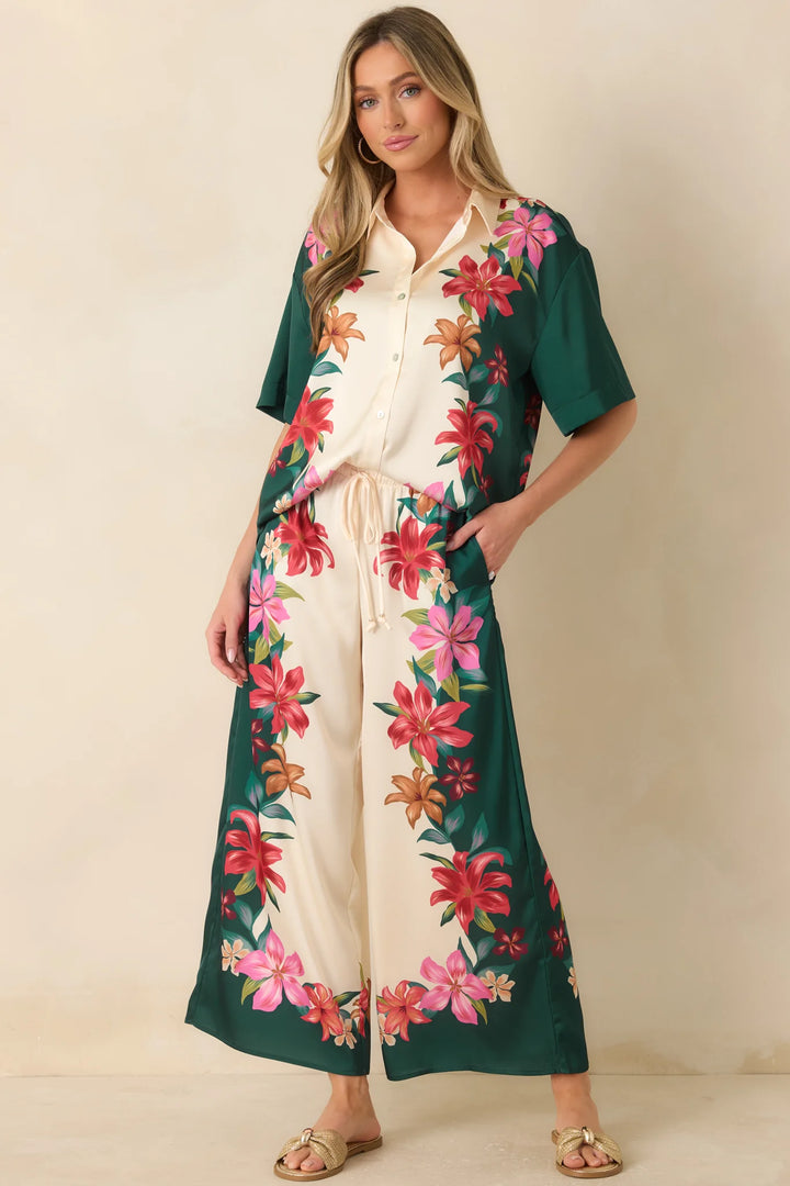 Z Supply Lani Kiwi Teal Multi Floral Wide Leg Pants