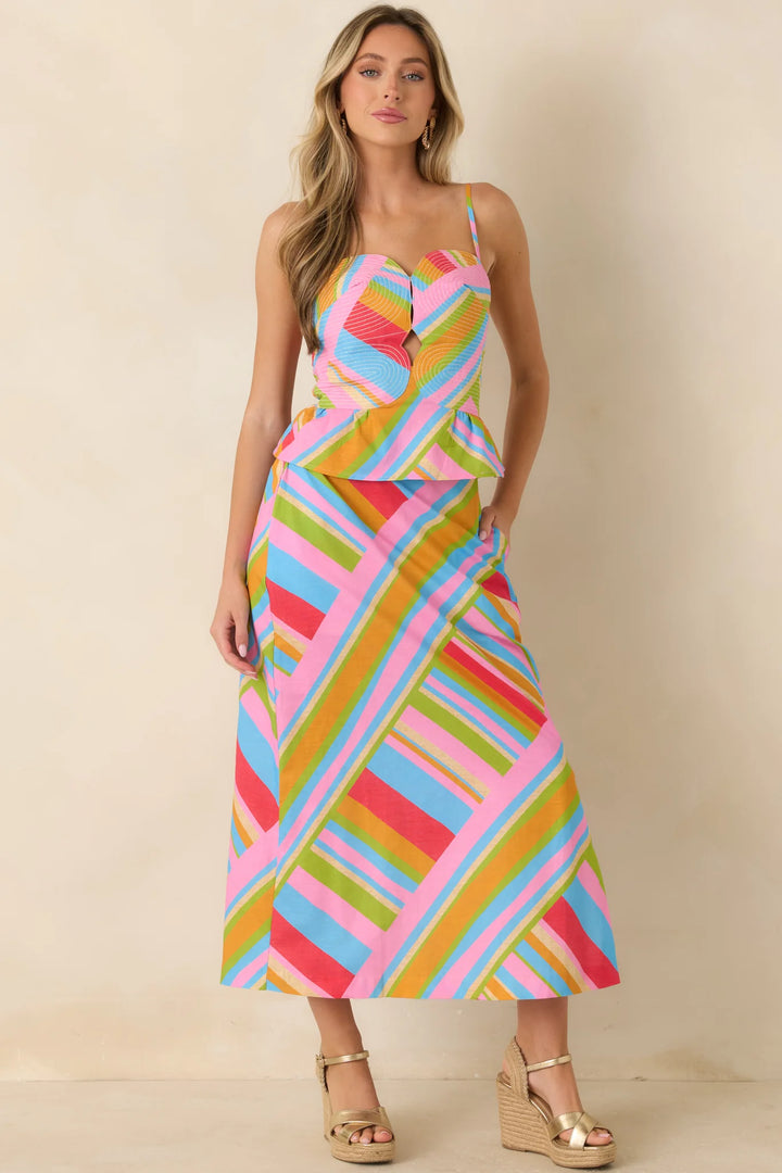 Nothing But Good Vibes Multi Geometric Cotton Linen Peplum Top