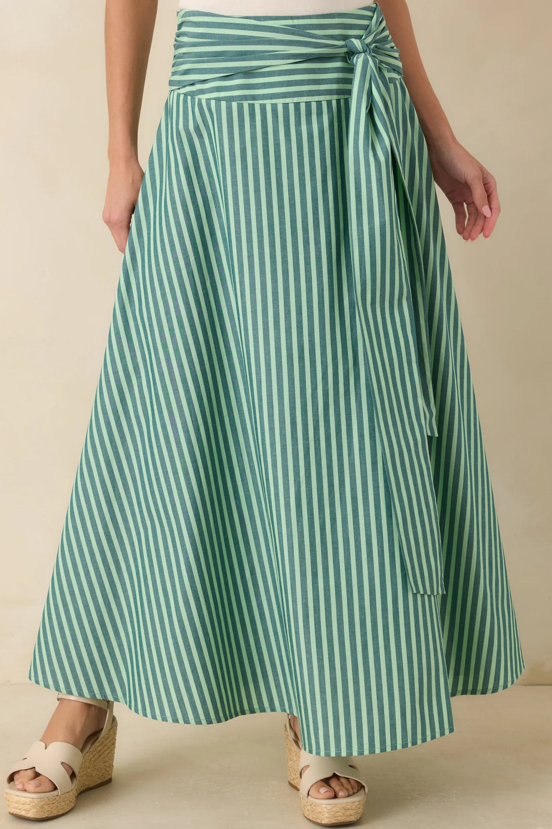 FRNCH Carmine Green Stripe Cotton Maxi Skirt