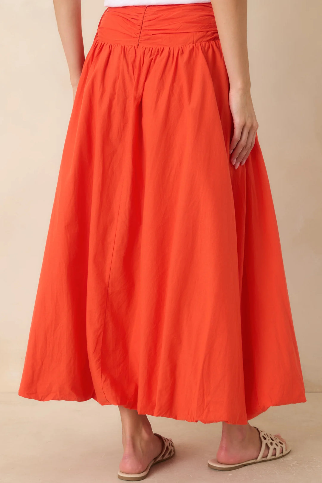 FRNCH Costabile Coral Orange Cotton Gathered Maxi Skirt