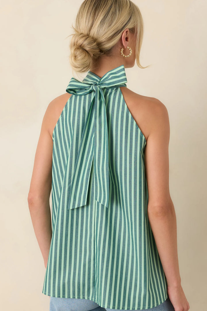 FRNCH Crescenzo Green Stripe Cotton Tie-Neck Halter Top