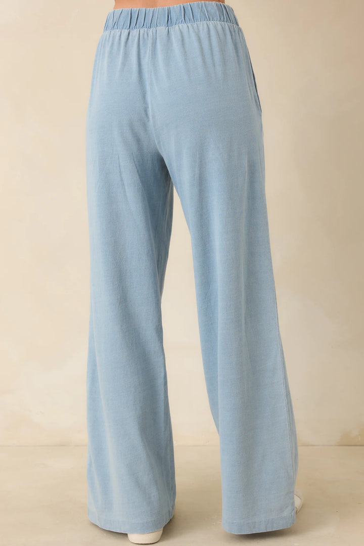 Casual Company Light Denim Blue Cotton Wide Leg Pants
