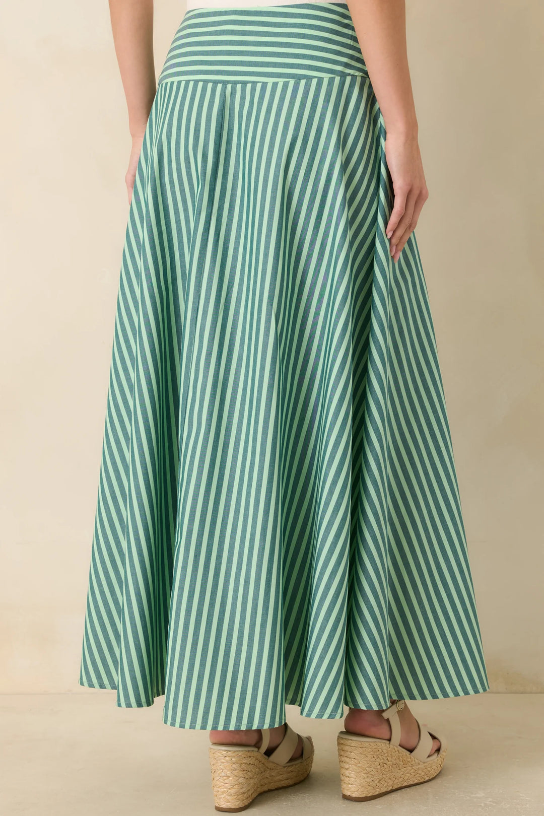 FRNCH Carmine Green Stripe Cotton Maxi Skirt