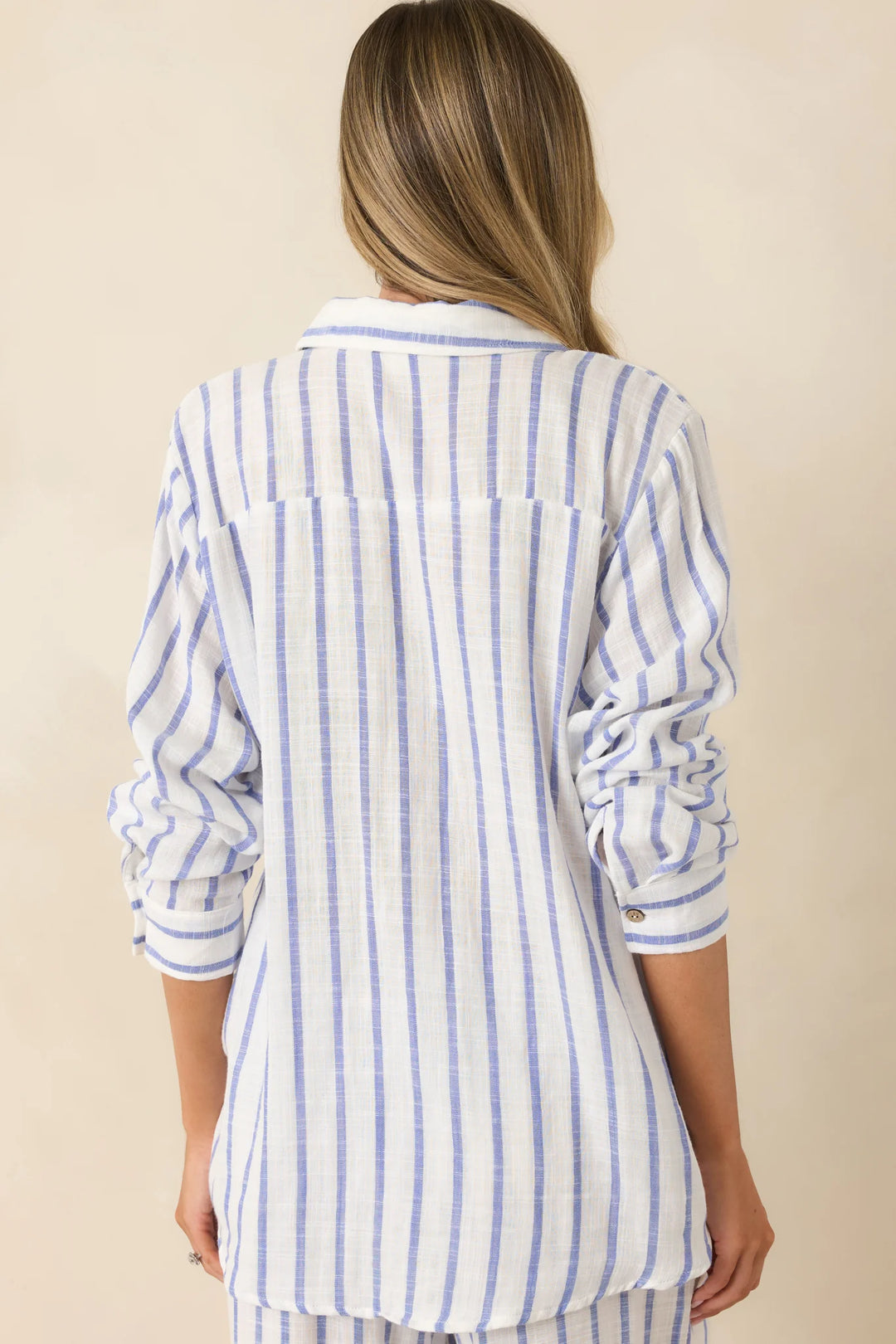 Salt Air & Sunshine Blue Stripe Gauzy Cotton Button-Up Shirt