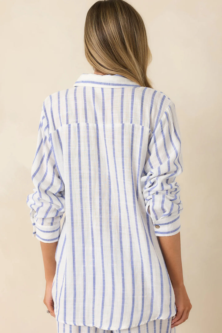 Salt Air & Sunshine Blue Stripe Gauzy Cotton Button-Up Shirt