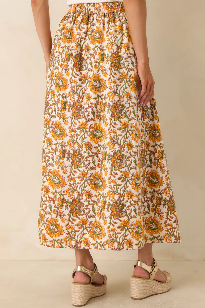 Easy to Love Marigold & Olive Green Floral Cotton Maxi Skirt