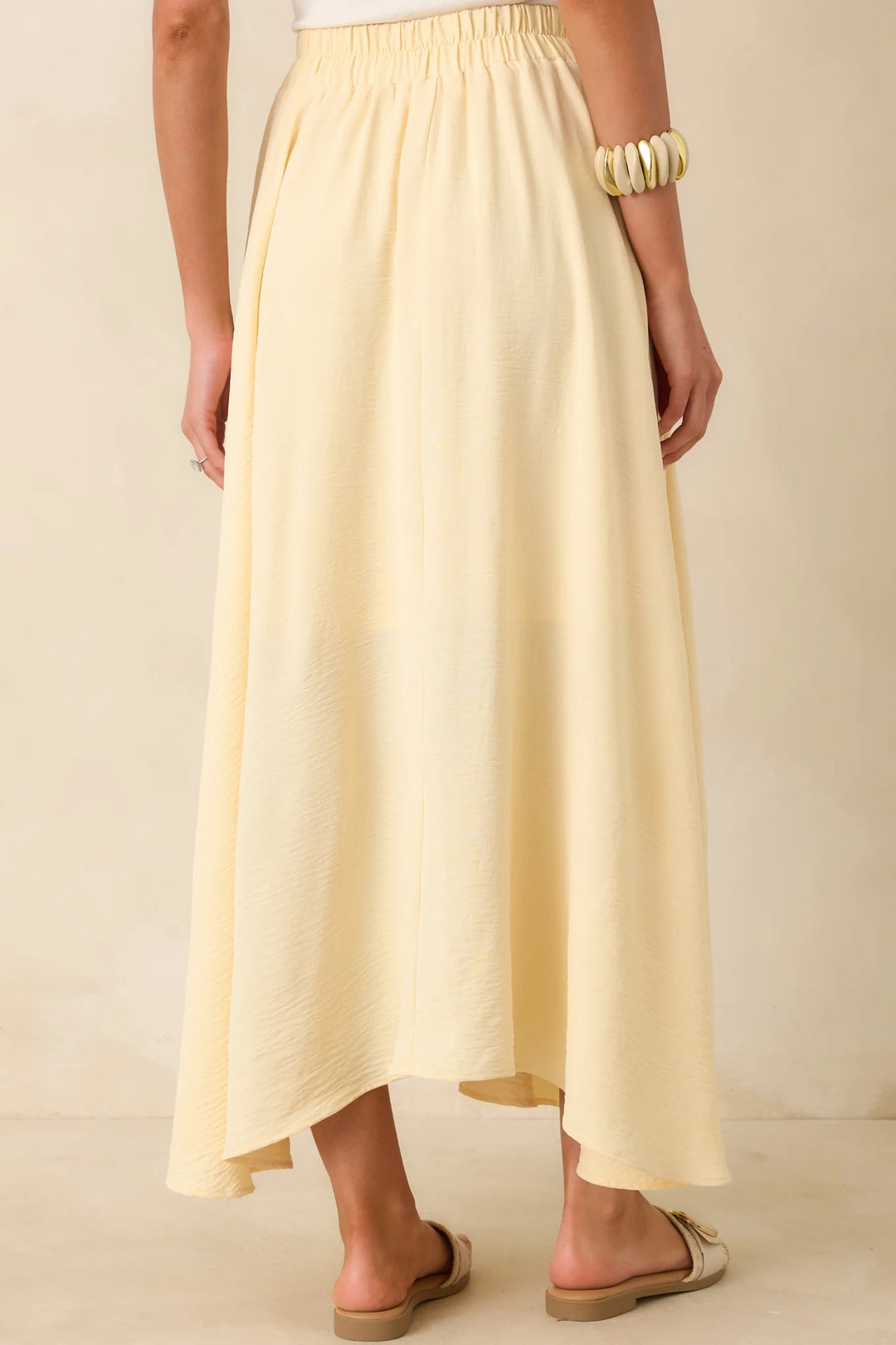 Ebb and Flow Light Yellow Curved Hem Maxi Skirt