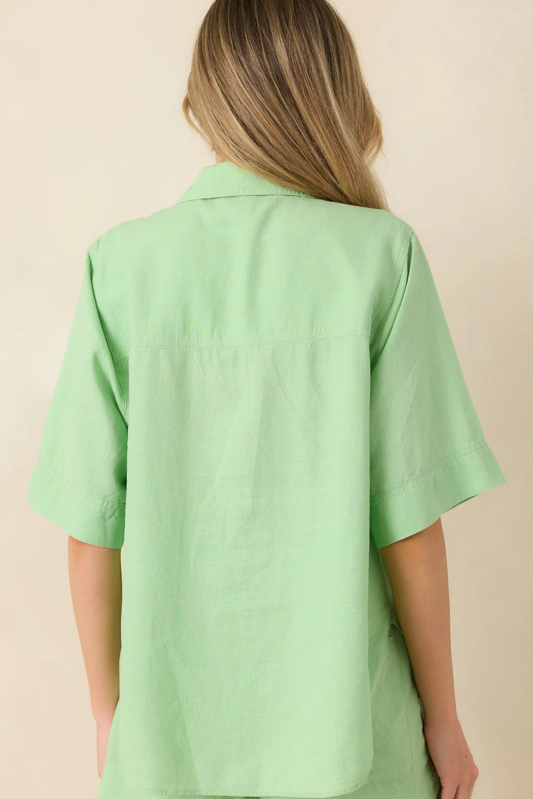 Z Supply Expedition Light Green Linen Blend Short Sleeve Button Down Top