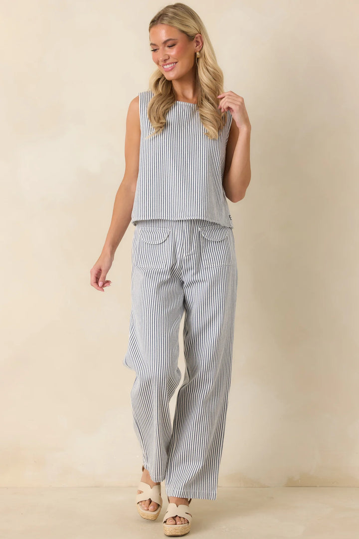 Ticket to Anywhere Blue Stripe Cotton Blend Sleeveless Top