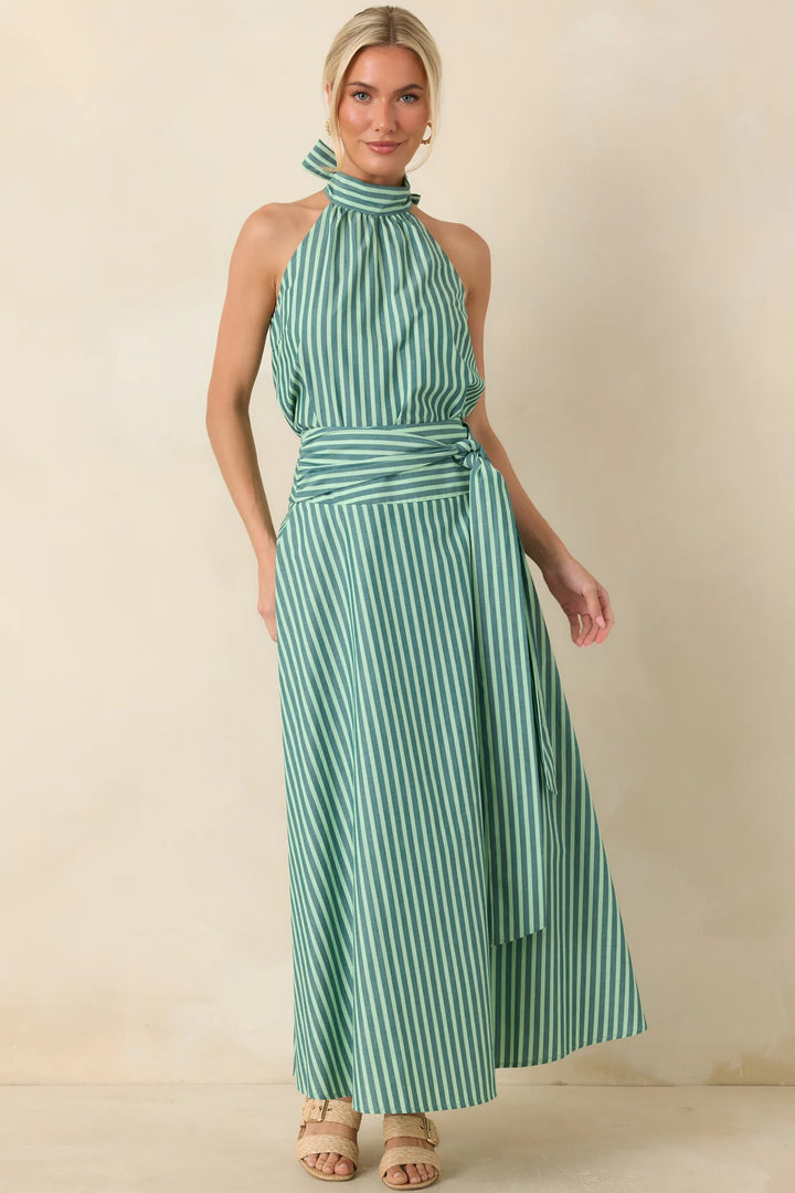 FRNCH Carmine Green Stripe Cotton Maxi Skirt