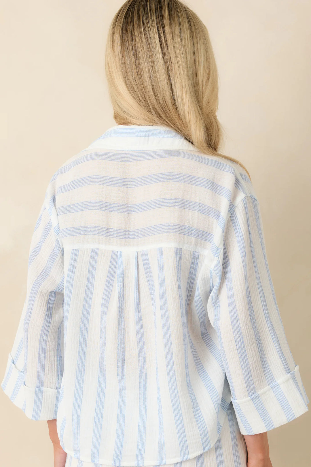 Z Supply Helena Ivory & Blue Stripe Cotton Gauze Button Up