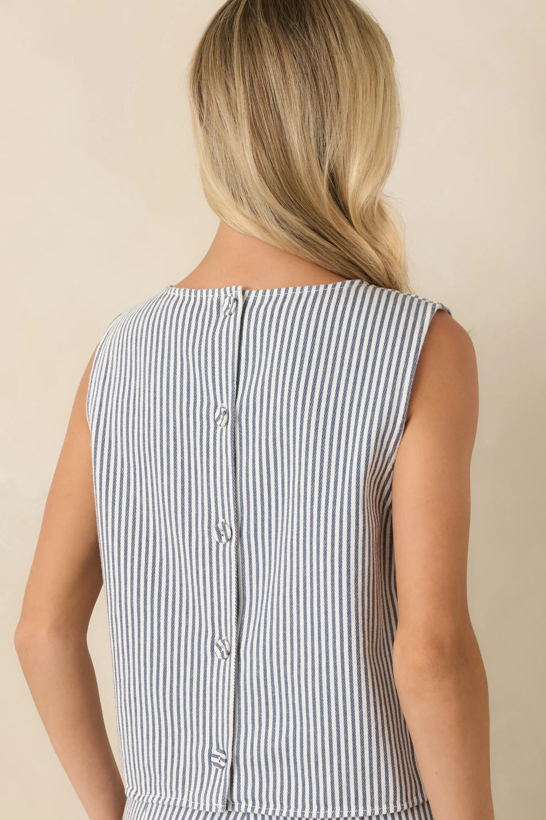 Ticket to Anywhere Blue Stripe Cotton Blend Sleeveless Top