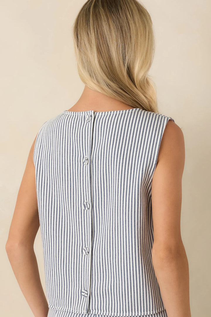 Ticket to Anywhere Blue Stripe Cotton Blend Sleeveless Top
