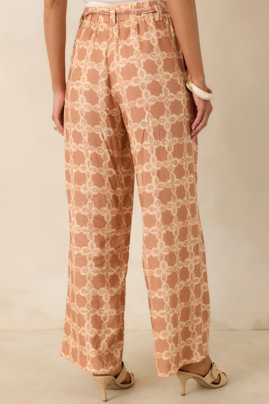 Write Me Back Tan & Ivory Printed Wide Leg Pants