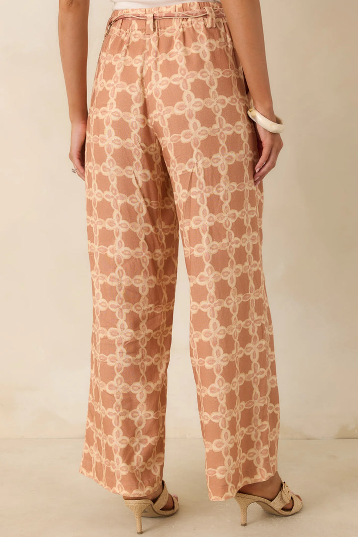 Write Me Back Tan & Ivory Printed Wide Leg Pants