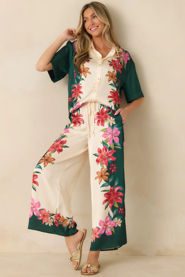 Z Supply Lani Kiwi Teal Multi Floral Button Up Top