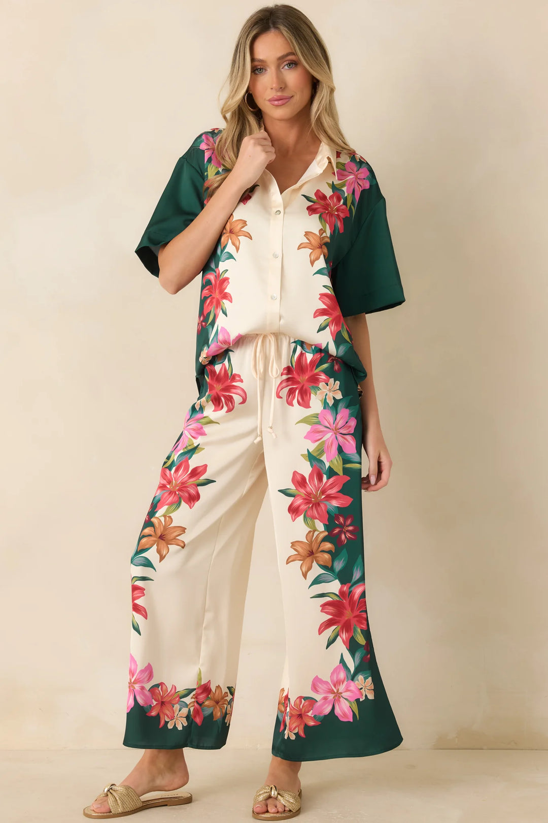 Z Supply Lani Kiwi Teal Multi Floral Button Up Top