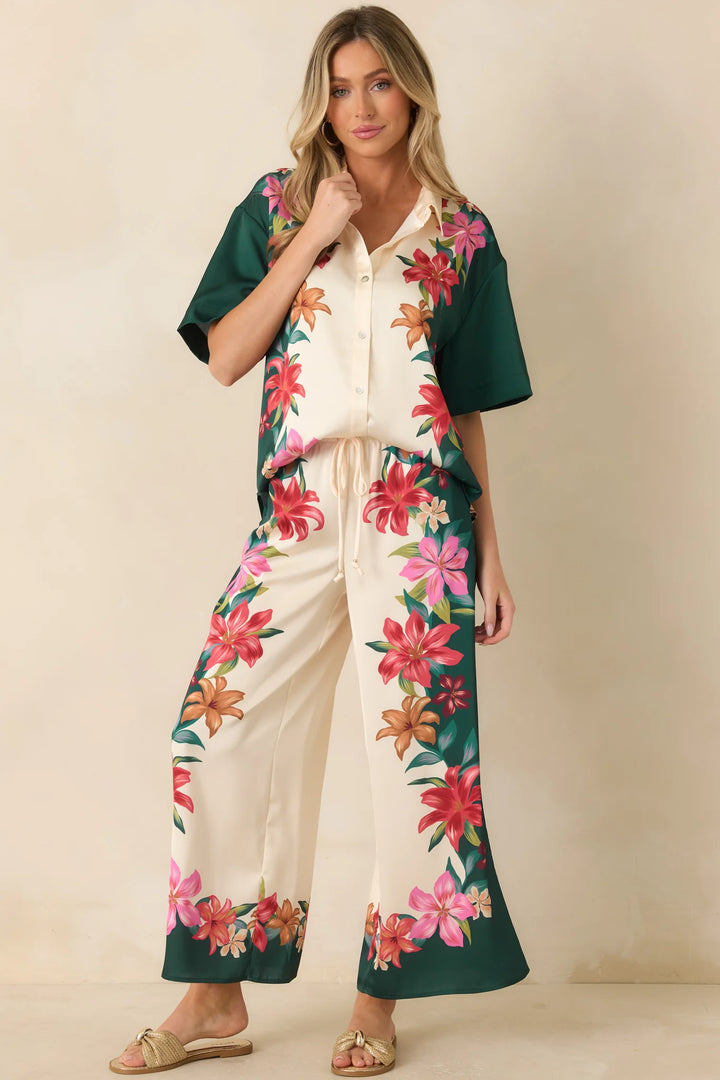 Z Supply Lani Kiwi Teal Multi Floral Button Up Top