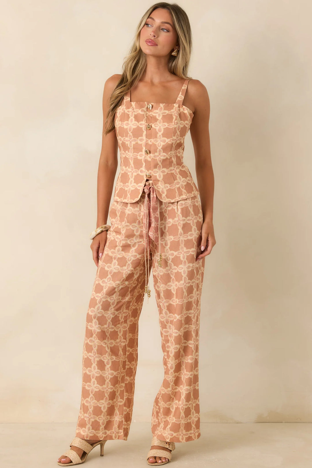 Write Me Back Tan & Ivory Printed Wide Leg Pants