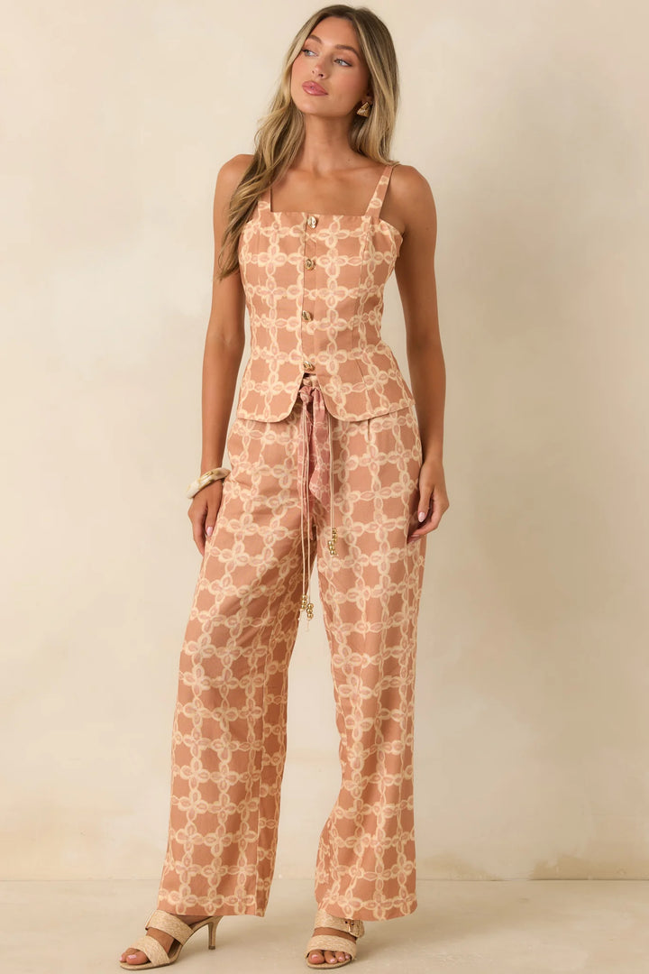 Write Me Back Tan & Ivory Printed Wide Leg Pants