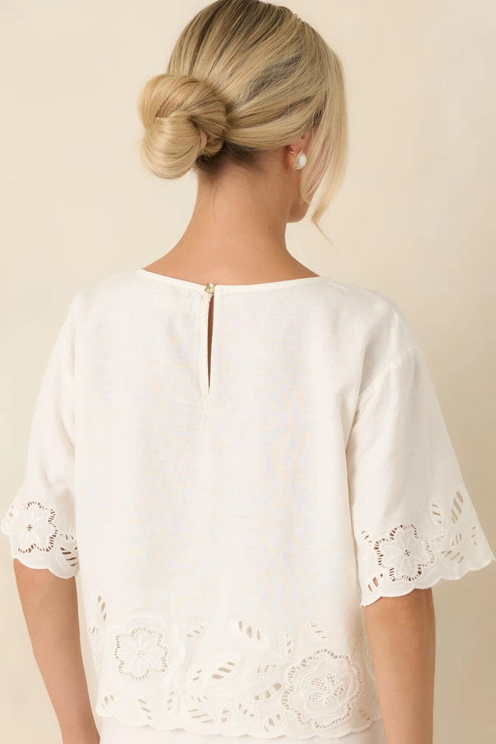 Z Supply Daya White Floral Cutwork Embroidered Top