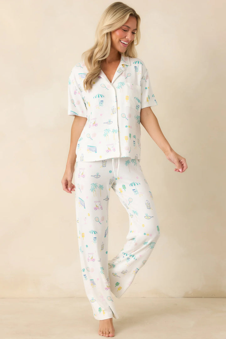 Z Supply Downhome Court Sports White Multi Pajama Pants