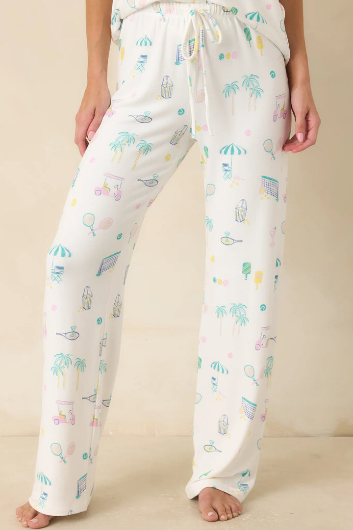 Z Supply Downhome Court Sports White Multi Pajama Pants