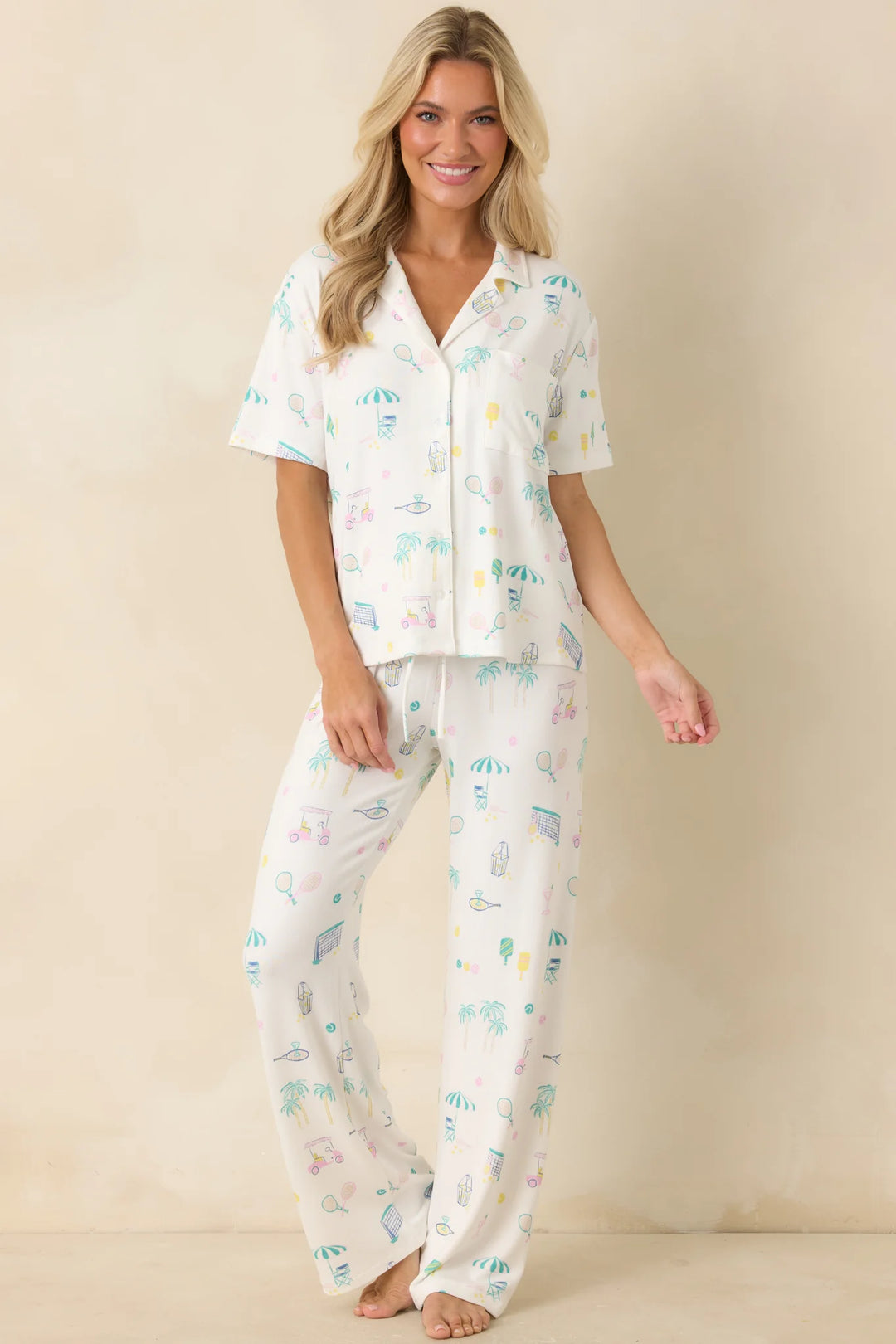 Z Supply Downhome Court Sports White Multi Pajama Pants