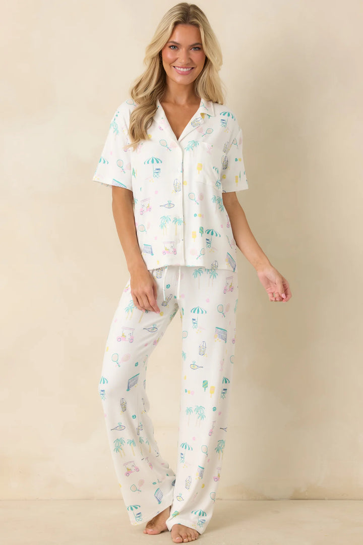 Z Supply Downhome Court Sports White Multi Pajama Pants