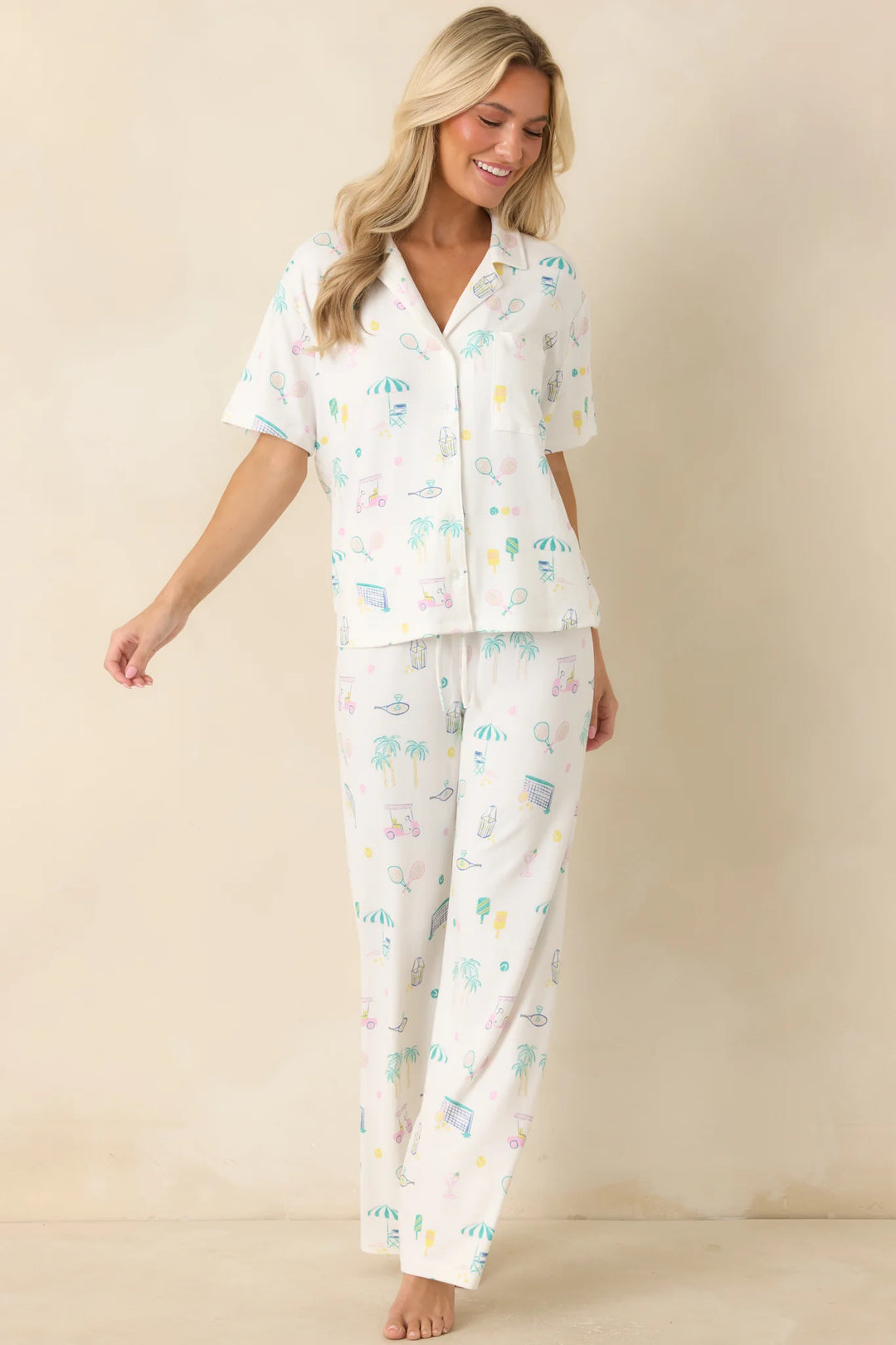 Z Supply Downhome Court Sports White Multi Pajama Pants