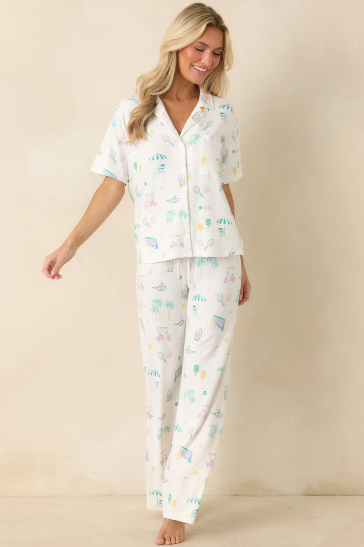 Z Supply Downhome Court Sports White Multi Pajama Pants