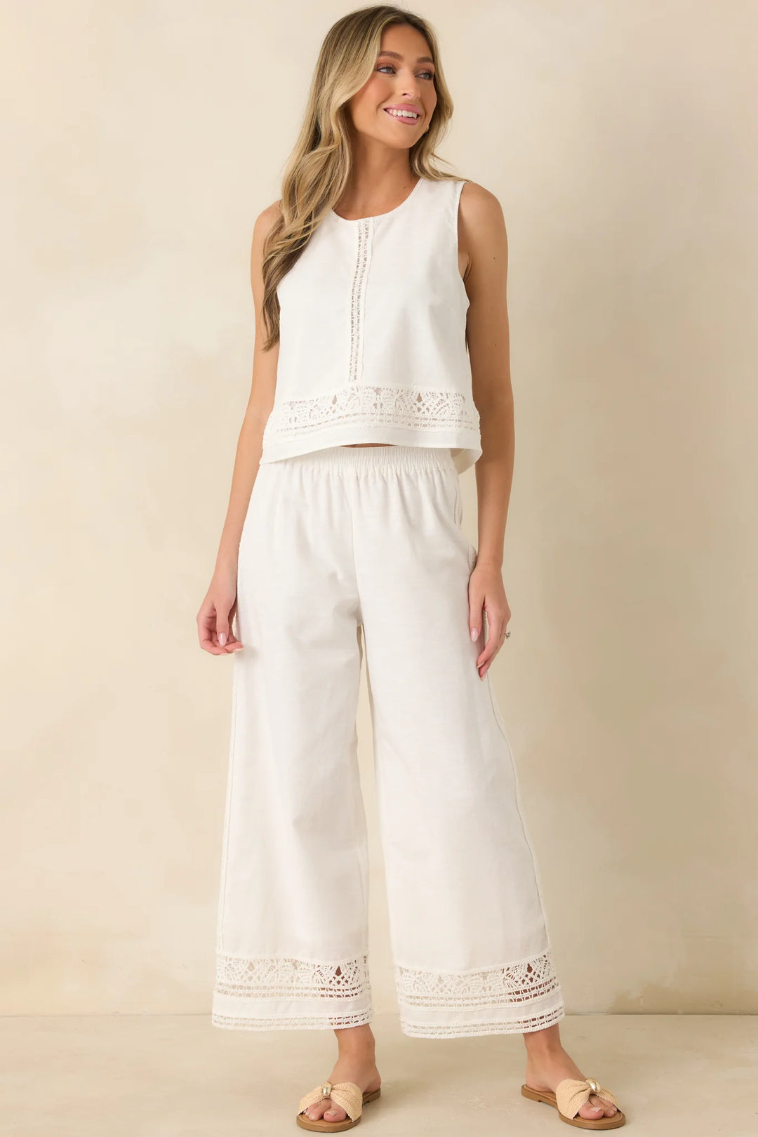 Z Supply Scout White Cotton Linen Embroidered Pants