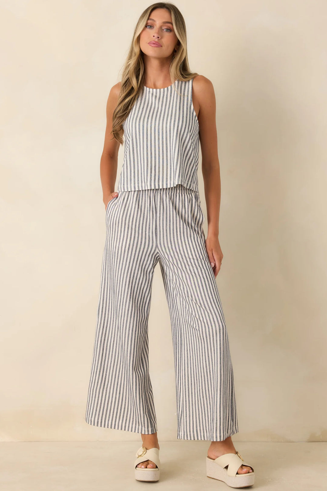 Z Supply Scout Navy & Ivory Cotton Knit Stripe Pants
