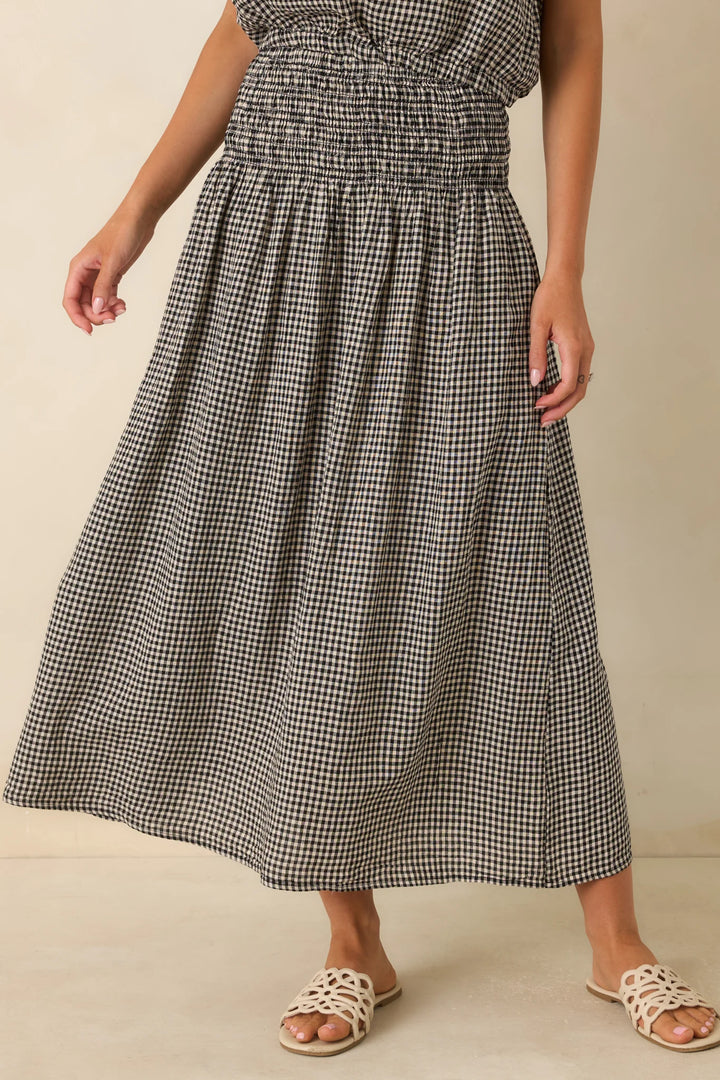 Z Supply Brooke Black Gingham Linen Blend Maxi Skirt
